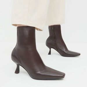 Loeffler Randall Brown Curved Heel Stretch Leather Boots Size 7